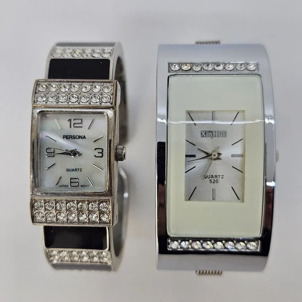 2X Women's Cuff Watch 19MM & 26MM Case Silver Tone 5.5